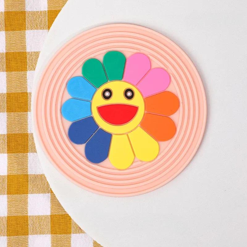 

2025 НОВЫЙ новый силиконовый подстаканник с рисунком, коврик для стола, нескользящий коврик для чашки, теплоизоляционный коврик для чашки, коврик для миски, кухонные принадлежности Colorful flower-L