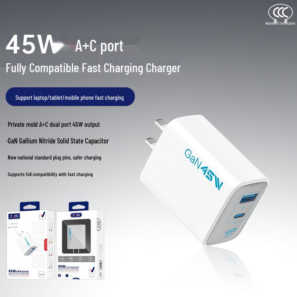 ZUZG 45W GaN Dual-Port Fast Charger with Display for Tablets, Laptops, and Phones