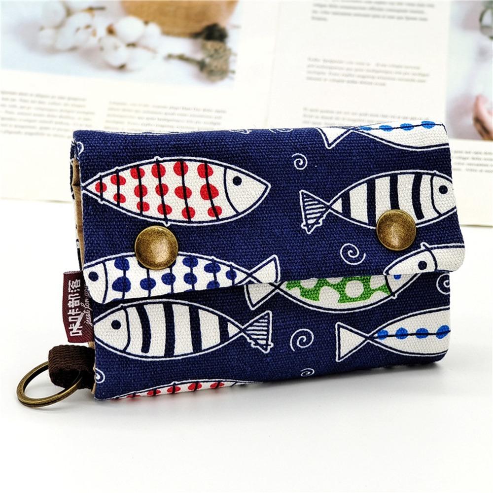 Print Maneki Neko Wallet Portable Zipper Short Wallet Multifunctional Canvas Coin Purse  Women