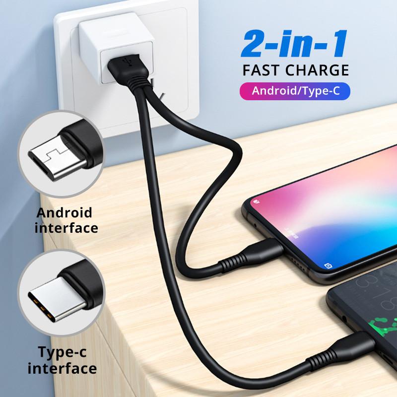 1PC 2 In 1 USB Type C Micro USB C Cable Mobile Phone Fast Charging Cable For Huaiwei Samgsung Xiaomi Type C Charge Cord Wire