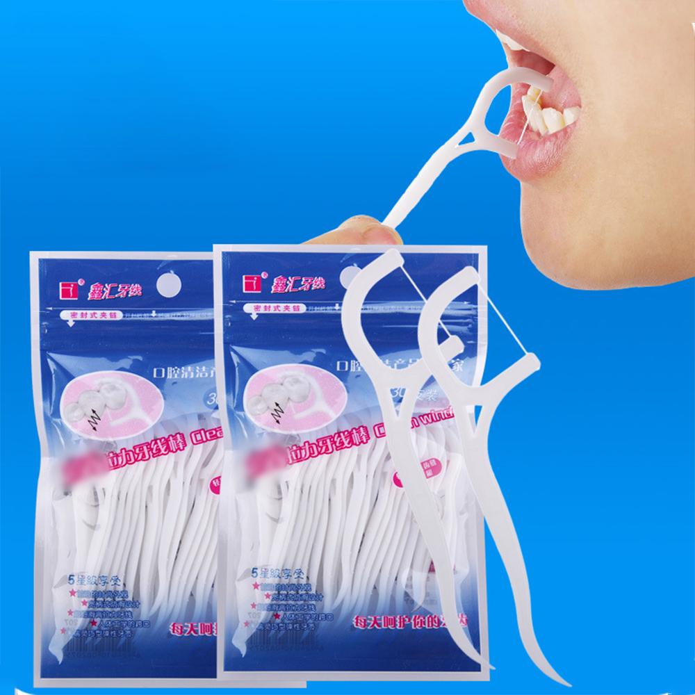 100PCS Disposable Toothpicks Dental Floss Sticks Cleaning Dental Floss Interdental Brush Tooth Stick Oral Health Cleaning Dental