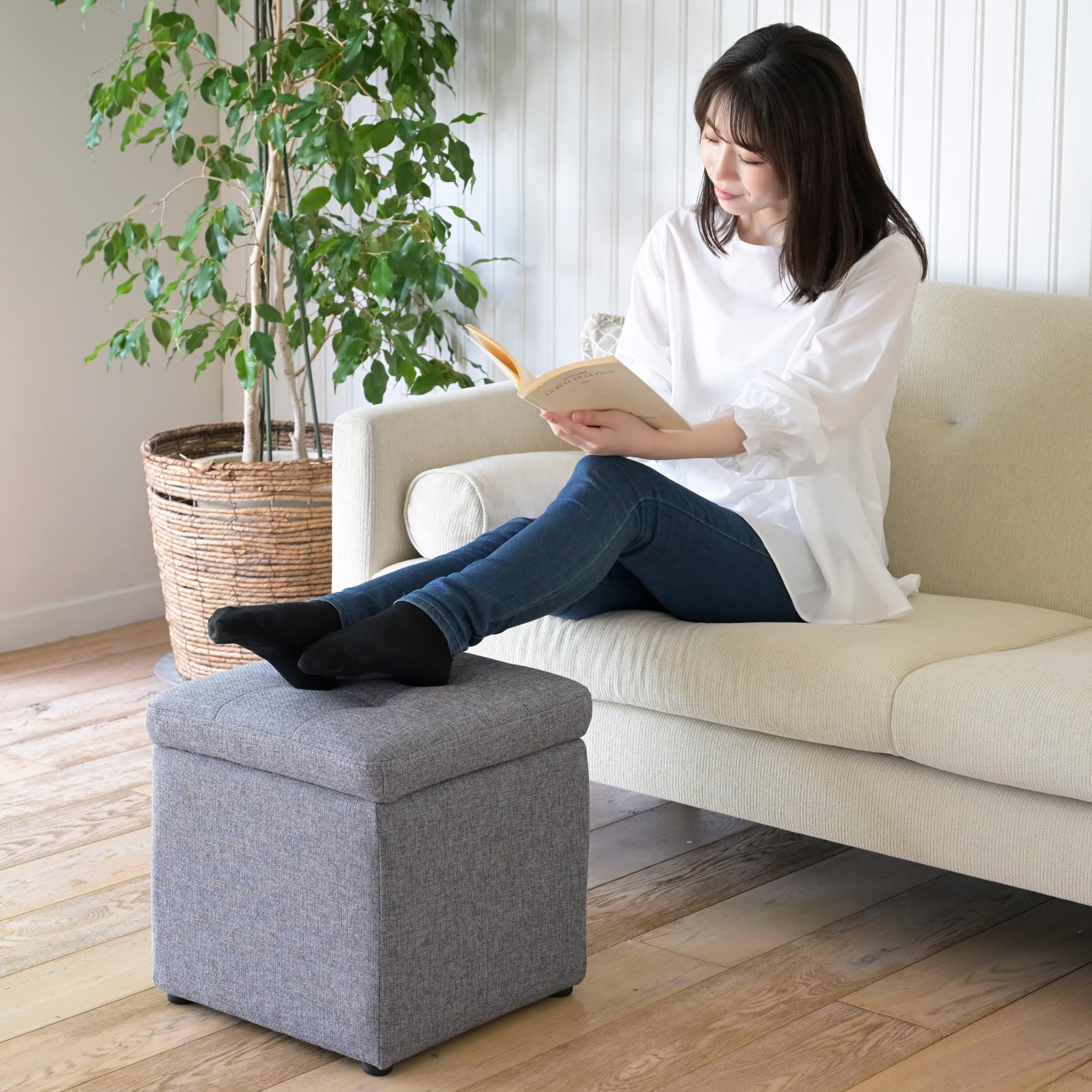 

Yamazen Storage Stool, Single, Storage Box, Ottoman, Chair, Storage, 37cm Wide x 37cm Deep x 37cm High, Fully Assembled, Gray, FBS-S(GY)F