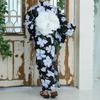 RAVIR Yukata Black with a Pale Wisteria Floral This Set Includes a Fluffy Obi and One Size Fits Women's 3-Piece Set Pattern. Fluffy, Sandals. All.