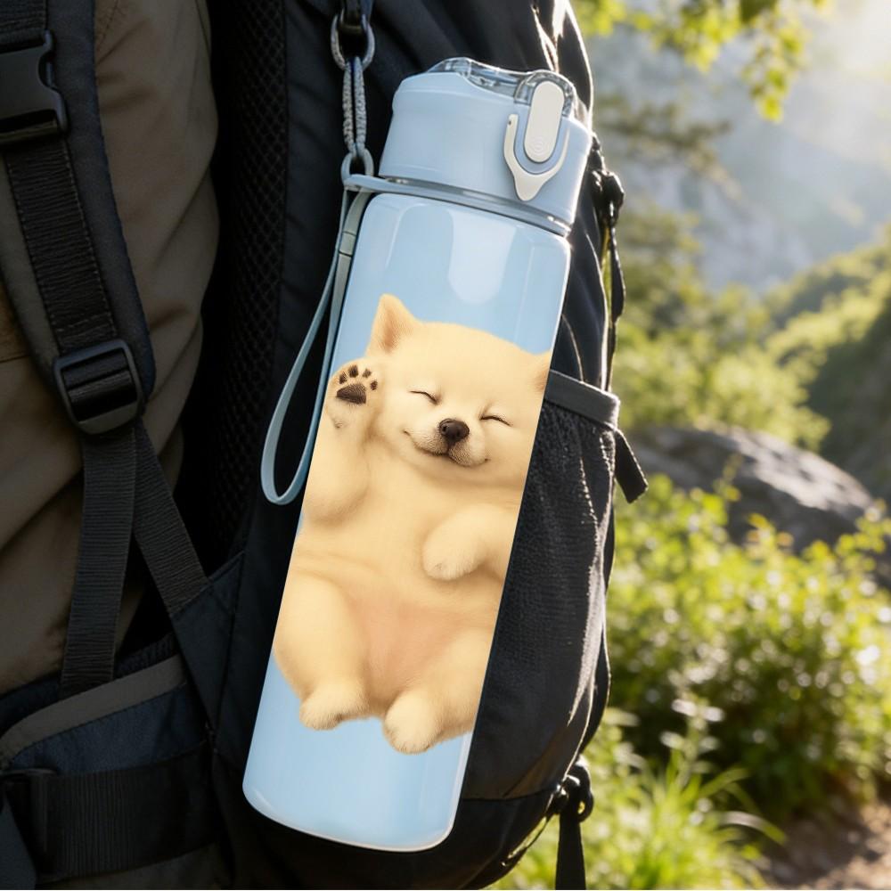 1PC Two Cats Gesture Cartoon Art 750ml Color Plastic Sports Water Bottle Leakproof Flip Straw Lid Suitable for Sports Office Home Use