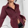 European and American Summer New Style Lapel Slim Striped Bell Sleeve Casual Shirt for Women