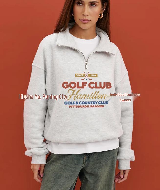 Customized Trendy Thickened Oversized Lapel Half-Zip Sweatshirt - Autumn/Winter American Style for Comfortable Commuting