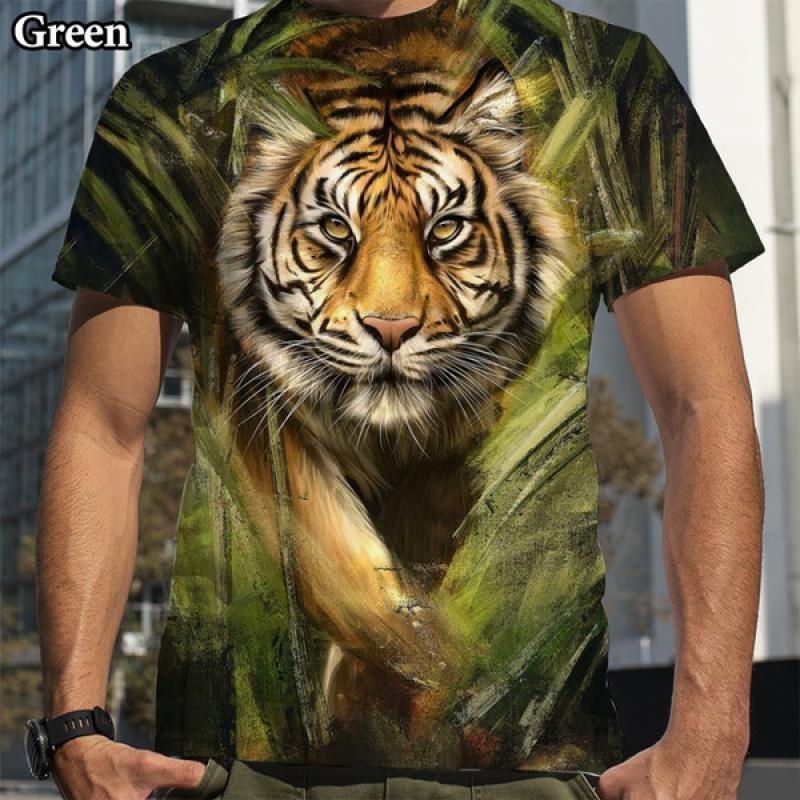 

Летний топ с круглым вырезом и 3D-принтом тигра, модная повседневная мужская футболка с коротким рукавом 4XL