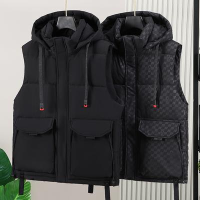Autumn Oversize Hooded Vest Man New Plus Size L-8XL Black Zipper Sleeveless Jackets Winter Casual Thick Warm Male Outerwear