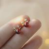 Red Garnet Deer Earrings: 925 Silver Christmas Jewelry for Women, Japanese & Korean Style