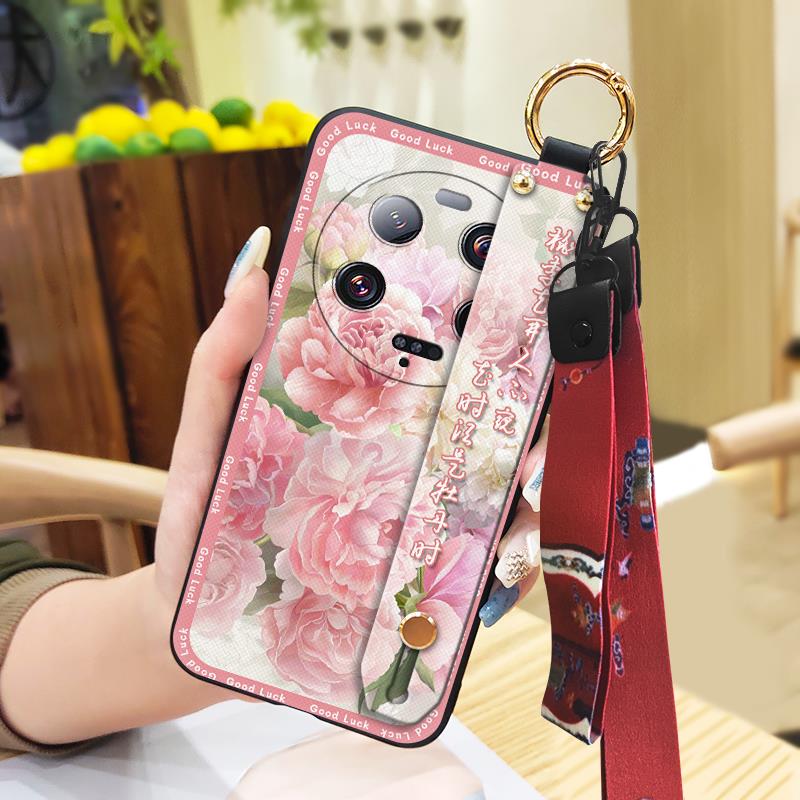 Anti-dust Kickstand Phone Case For Xiaomi 13 Ultra Back Cover Phone Holder Silicone Durable Lanyard Elderly Lady Fashion