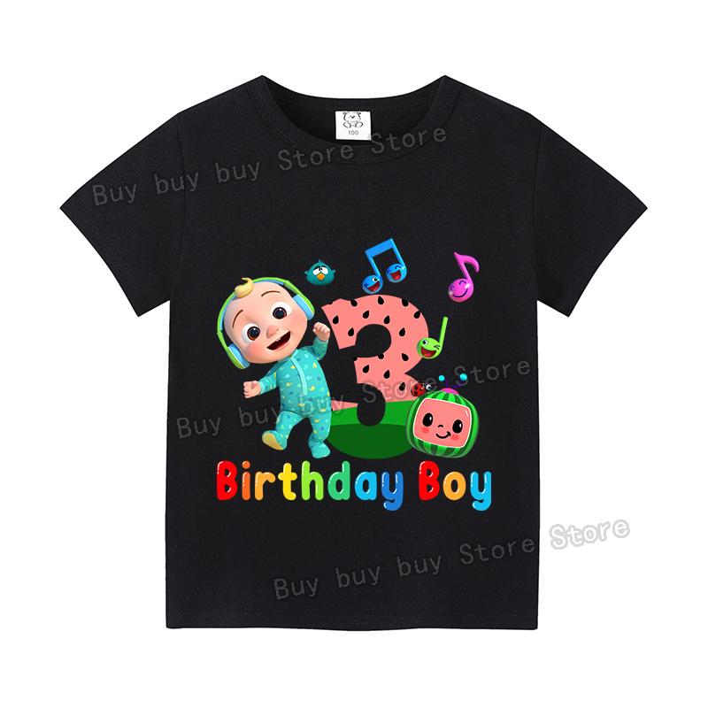 Cocomelons Number T-shirt Cute Cartoon Printed Birthday Party Tops Tee Boys Tshirt Summer Short Sleeved Cotton Children Clothing