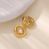 Hollow Imitation Pearl Stud Earring Women Stainless Steel Gold Color Geometric Hoop Piercing Earring Chunky Wedding Zircon Gift