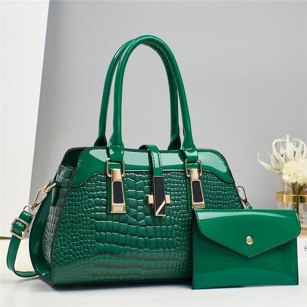 Stylish Large Capacity Crocodile Pattern Pu Handbag With Shiny Finish And Versatile Colors