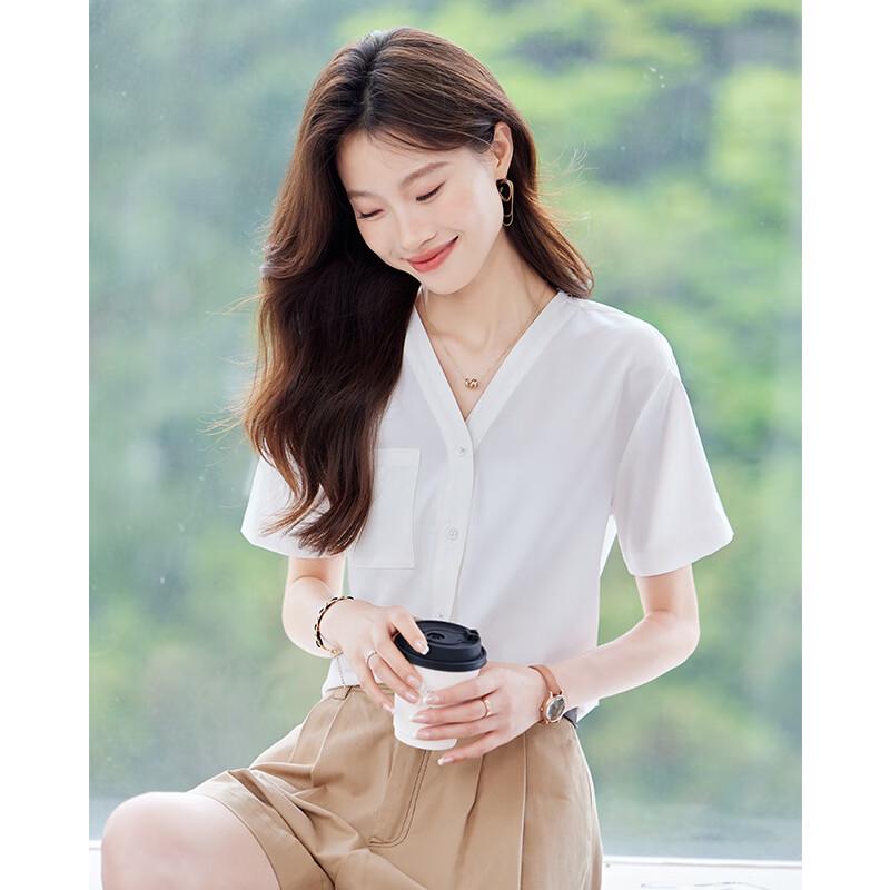 Teloroman Damen V-Ausschnitt Kurzarm Chiffonbluse