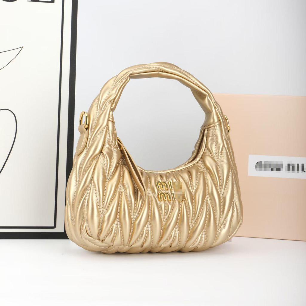 Miu House Lambskin Ruched Dumpling Hobo Bag: Trendy Crescent Underarm Crossbody for Women