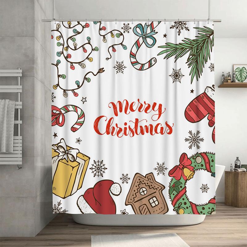 

Tu Christmas Shower Curtain Festive Holiday Decor Merry Christmas Bathroom Curtains Waterproof Xmas Pattern Home Decor Holiday G W60H190(CM)-1 Pcs