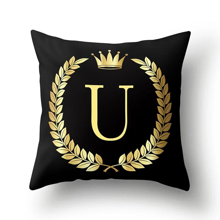 Black Gold Letter Pattern Decorative Cushions Pillowcase Polyester Cushion Cover Throw Pillow Sofa Decoration Pillowcover 40553