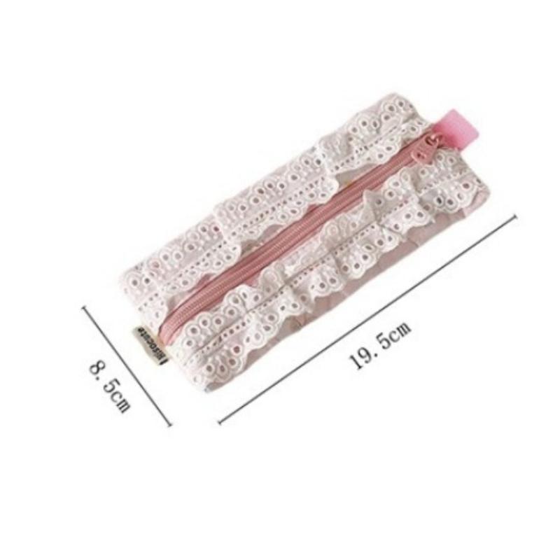 Lace Pencil Case for Student Girl Ruffle Cute Korean Makeup Stationery Organizer Bag Portable Pouch Back To School Kawaii Gift