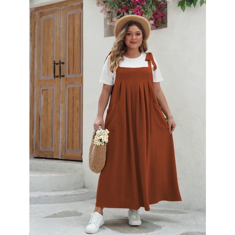 Letní dámské šaty velké velikosti Elegantní jednobarevné jednodílné šaty