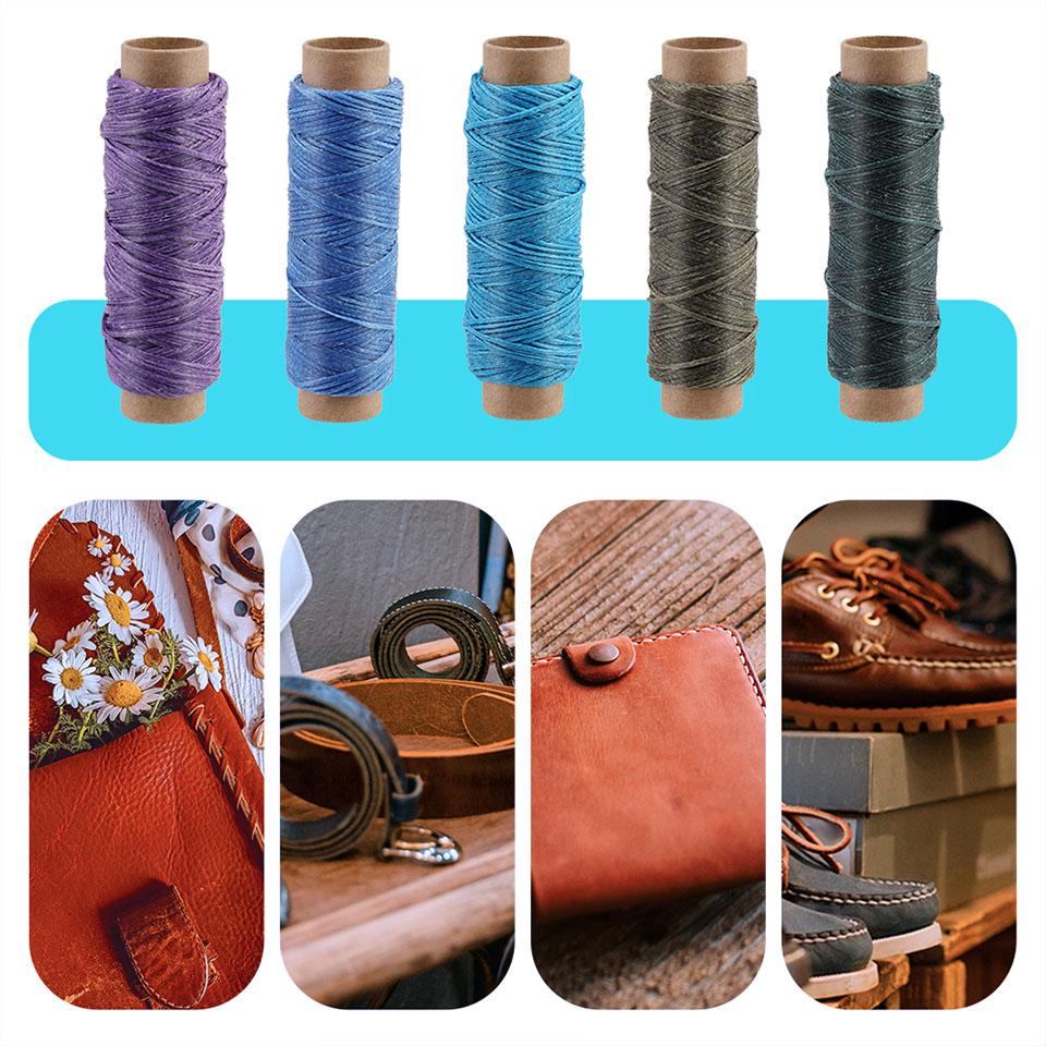 150D Leather Thread 450m Leather Thread Pack of 15 Flat Leather Yarn Waxed Bookbinding Yarn for Leather Crafts DIY and Repairs