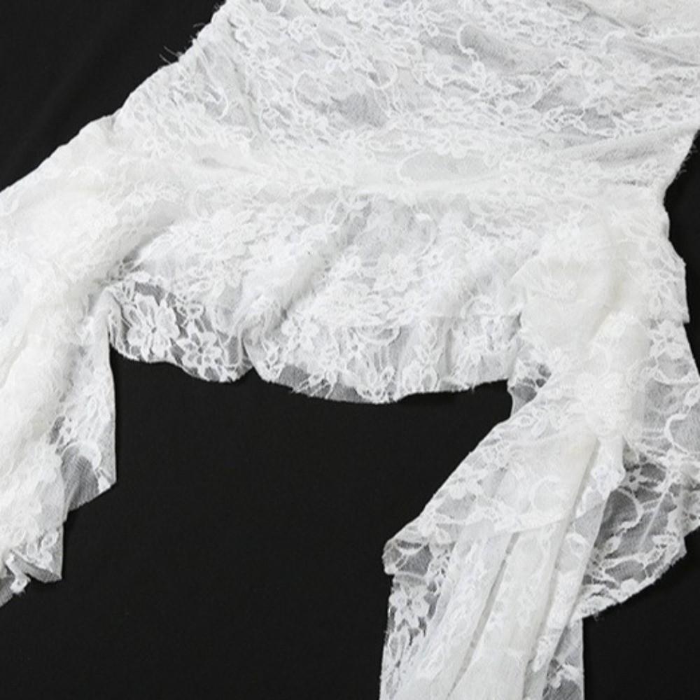 Off Shoulder Jellyfish Mesh Tube Top Irregular Hem Women Chic Tops Fashion Lace Ruffle Vest Party