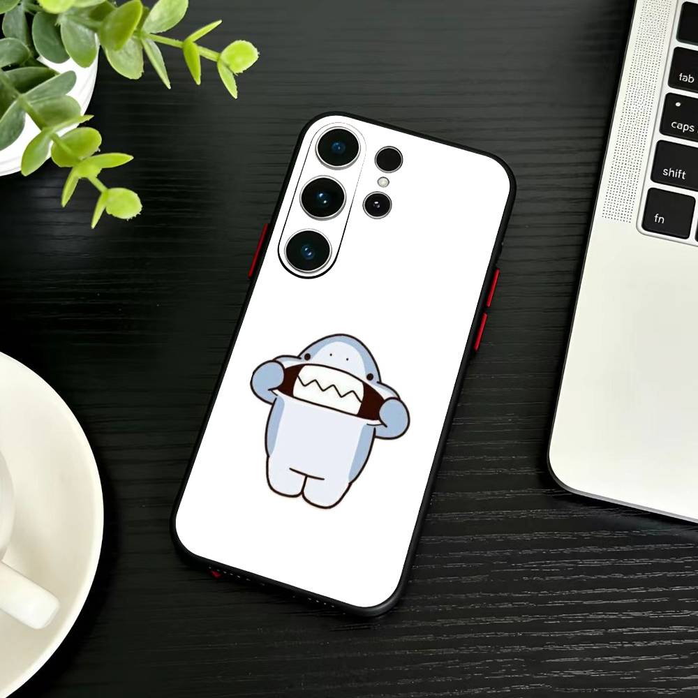 H-Cute Shark Phone Case For Samsung S26,S25,S24,S23,S22,S30,S21,Ultra,Plus,FE 5G Black Soft Cover