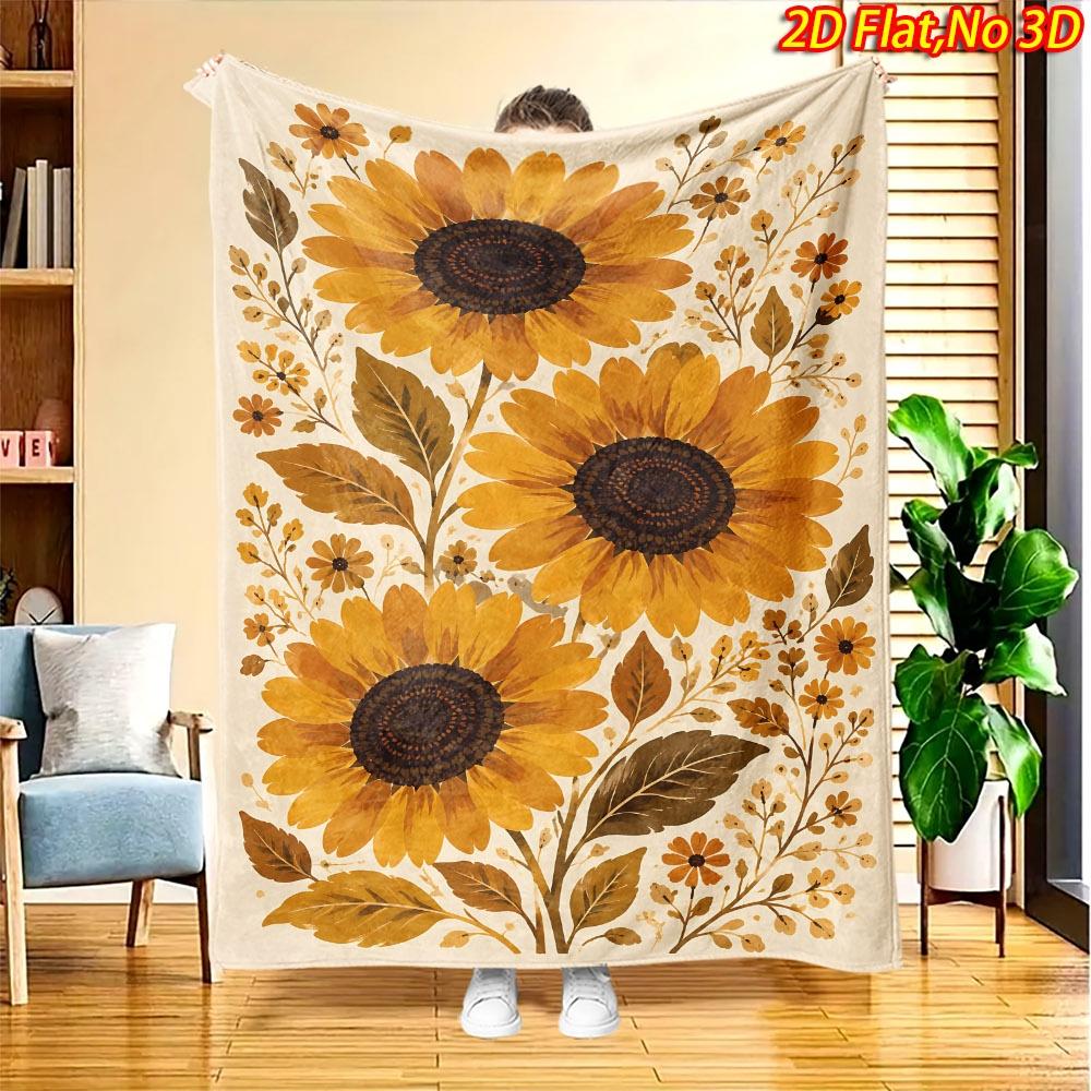 1pc Sunflower & Floral Print Blanket Suitable for All Seasons, Soft Flannel Throw Bedspread with Sunflower, Machine Washable Bedspread for Couch,, Dor