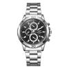 Fashion Casual Business Alloy Steel Belt Silver Scale Decorative Three-Eye Calendar Men'S Quartz Watch
