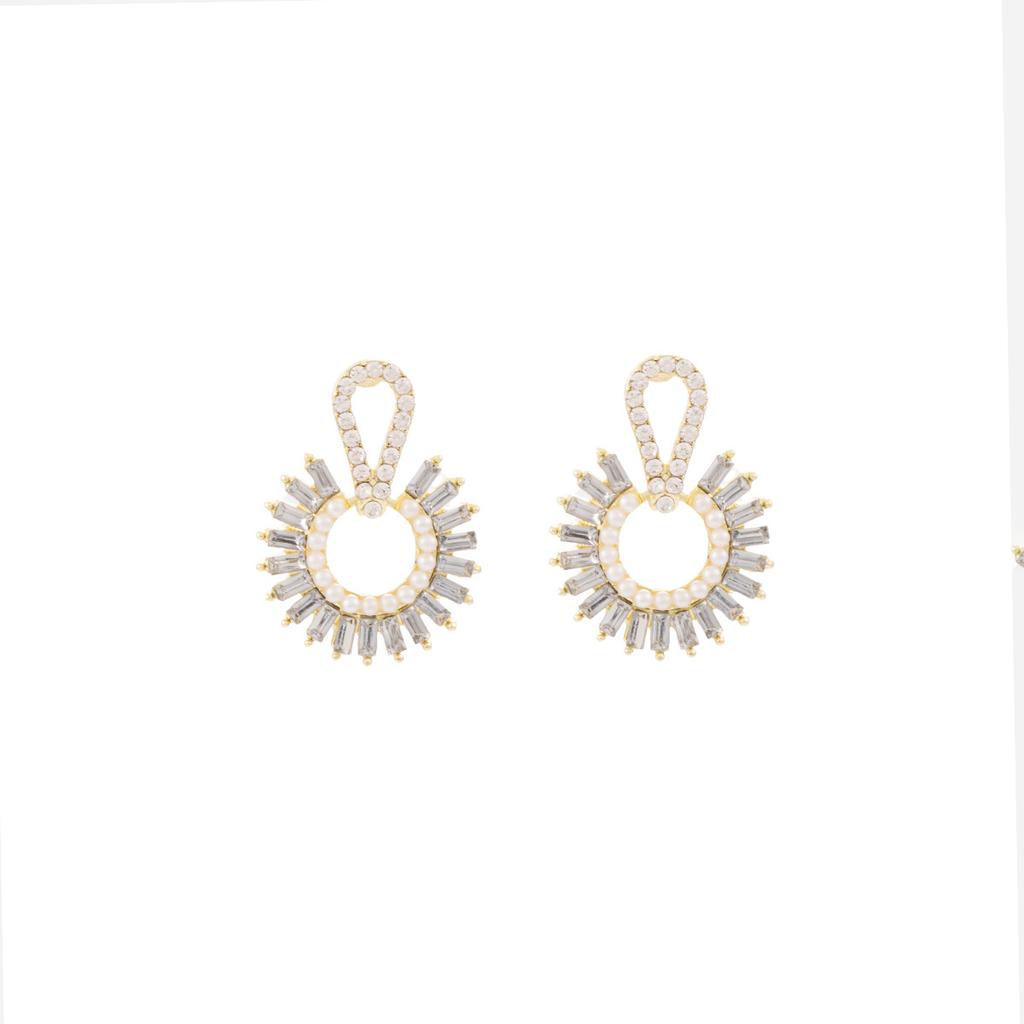 Vintage Circle Pearl Earrings for Women Unique Sunflower Design Retro Dangle Earrings