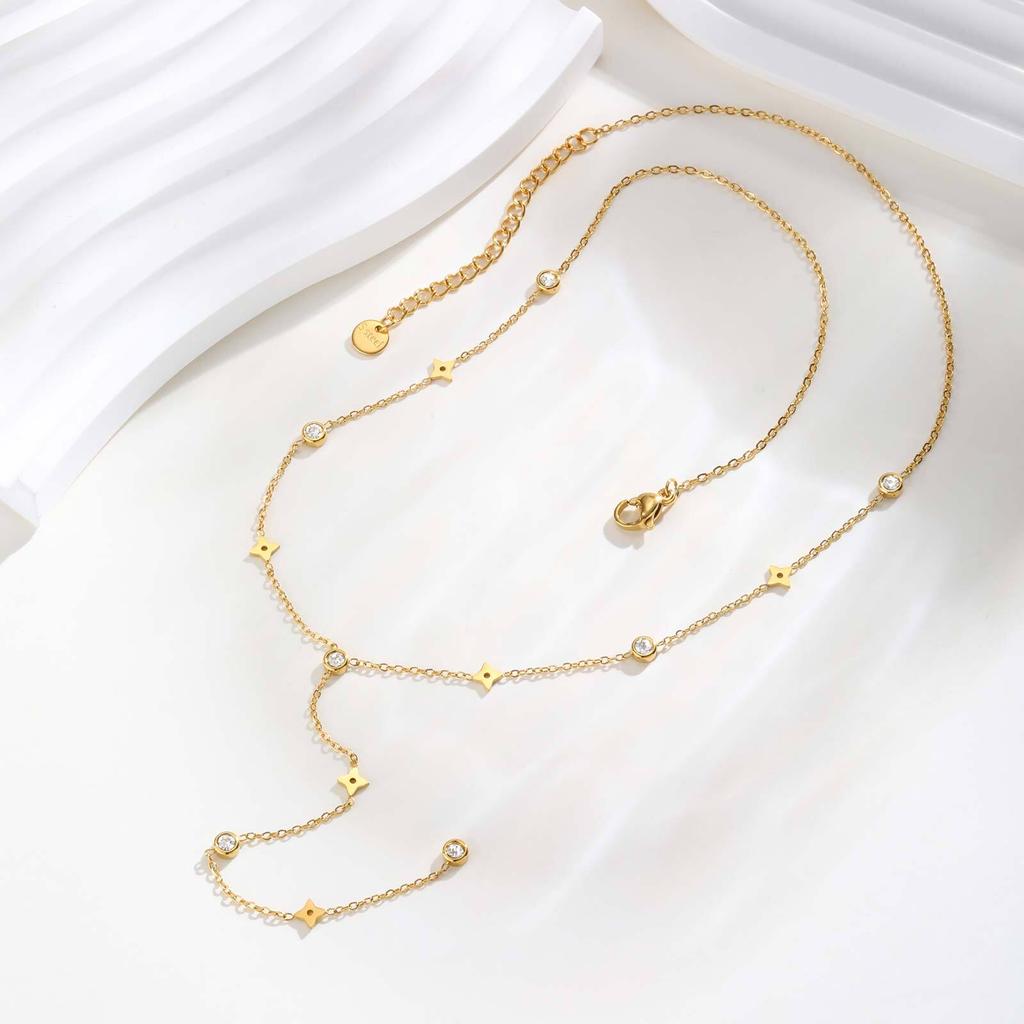 Xiaomi Vnox Light Luxury Stainless Steel Zircon Necklaces For Women Elegant Small Cross Heart Bow Star Choker Long Chain Jewelry