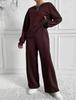 Damen Hellbraunes Relaxed Fit Rundhals Langarm Oberteil und Weitbein Hose Lounge Set