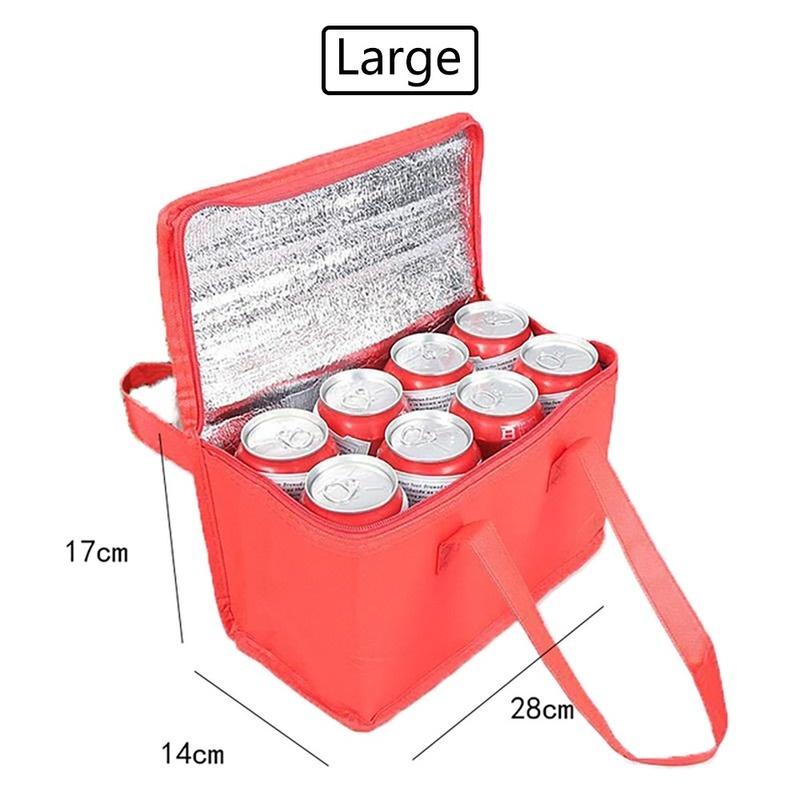 

1Pc Portable Thermal Insulated Cooler Bags Large Outdoor Camping Lunch Bento Box Trips BBQ Meal Drink Zip Pack Picnic Supplies Red