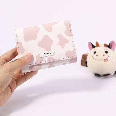 Women Cute Wallet Cow Print Pu Leather Business Card Holder Female Girl'S Coin Pouch Women Tri-Fold Cartoon Carteras Para Mujer