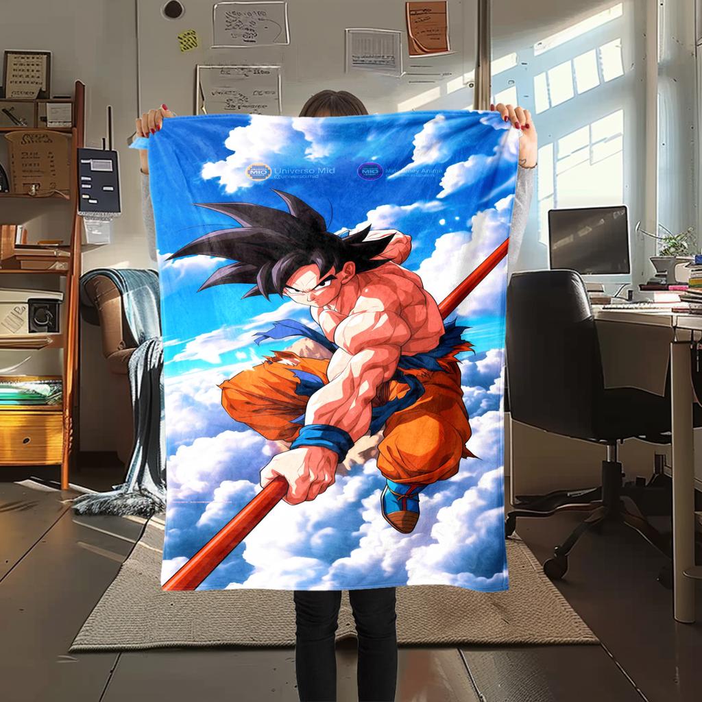 1 szt. Koc flanelowy z nadrukiem Son Goku, Wysokiej jakości, Na wszystkie pory roku, Wystrój domu, Ciepło i komfort, Idealny na prezenty świąteczne