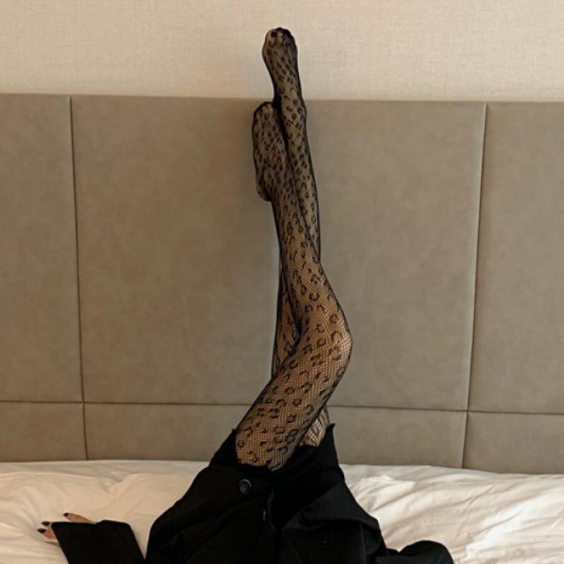 Retro Leopard Print Jacquard Pantyhose - Women's Sexy Slimming Mesh Silk Stockings in Black
