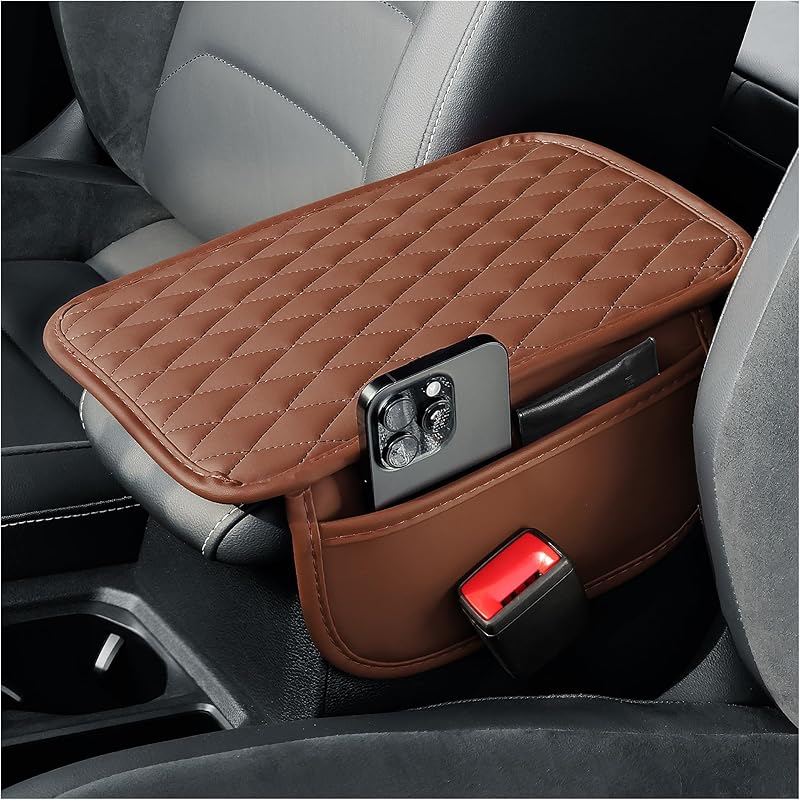 Arm Rest Cover For Car,Leather+Memory Foam Center Console Cover With Storage Bags,Universal Middle Console Cover Car Accessories Interior For Most