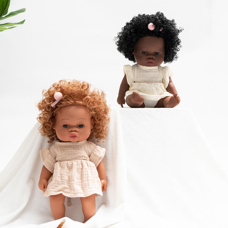 Realistic 13Inch/33Cm Black Skin Baby Dolls Soft Full Body Silicone Vinyl Reborn Doll Washable African Reborn Doll Girl Toy Gift