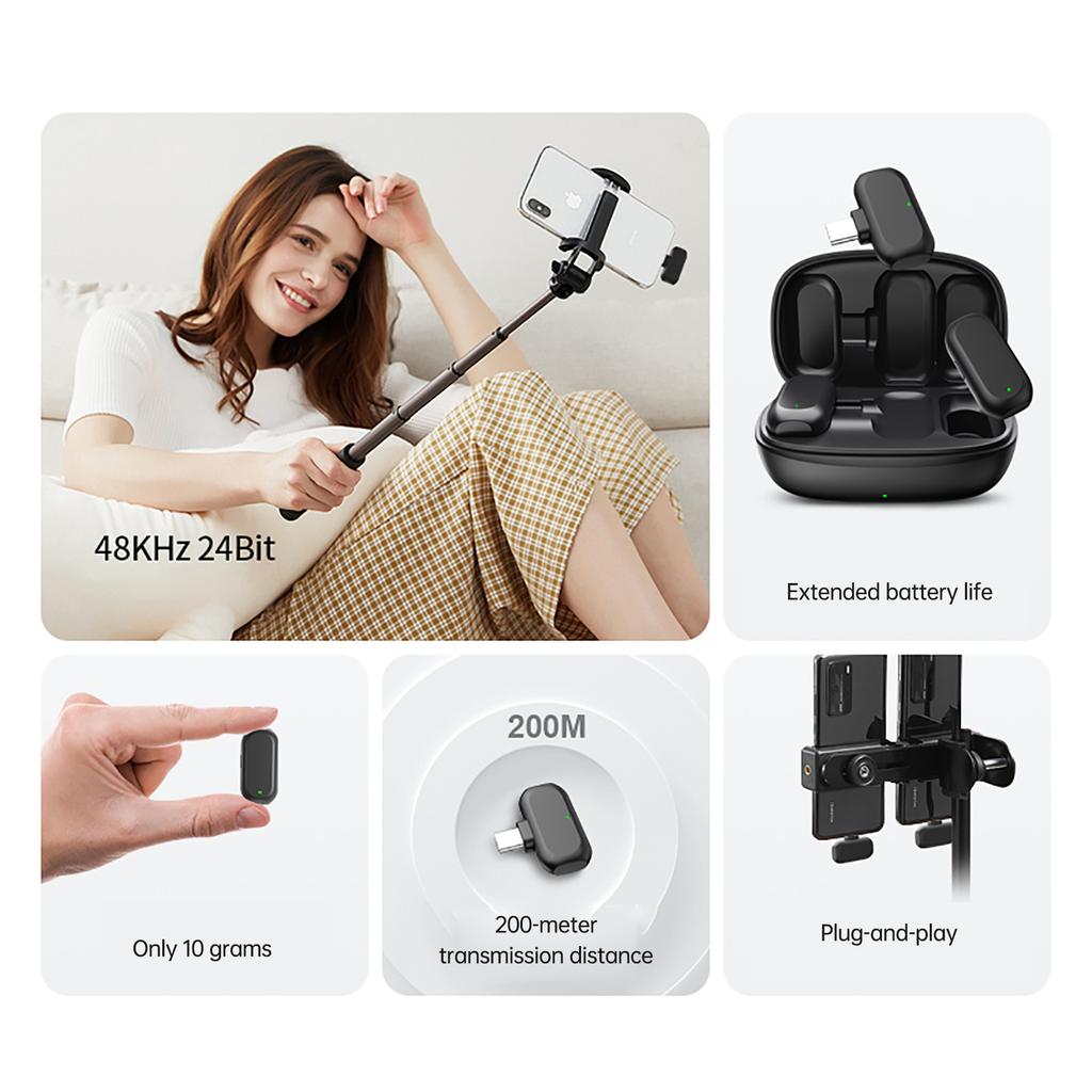 Wireless Lavalier Microphone AI Noise Cancelling High Fidelity for Video Music Singing Recording