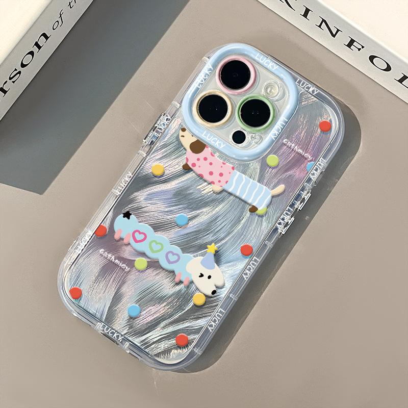 

Yusha Cream Dachshund Puppy for Apple 16 Promax Mobile Phone Case for IPhone 15/14 Silicone All-inclusive 12 For Apple 16PROMAX