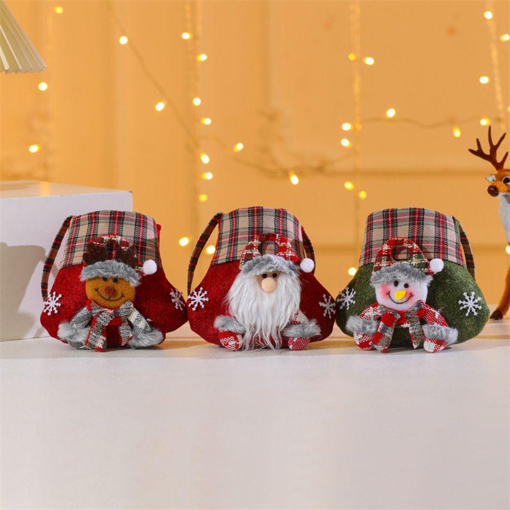Checkered Christmas Handbag Cartoon Gifts Candy Bag Creative Christmas Crossbody Bag Children's