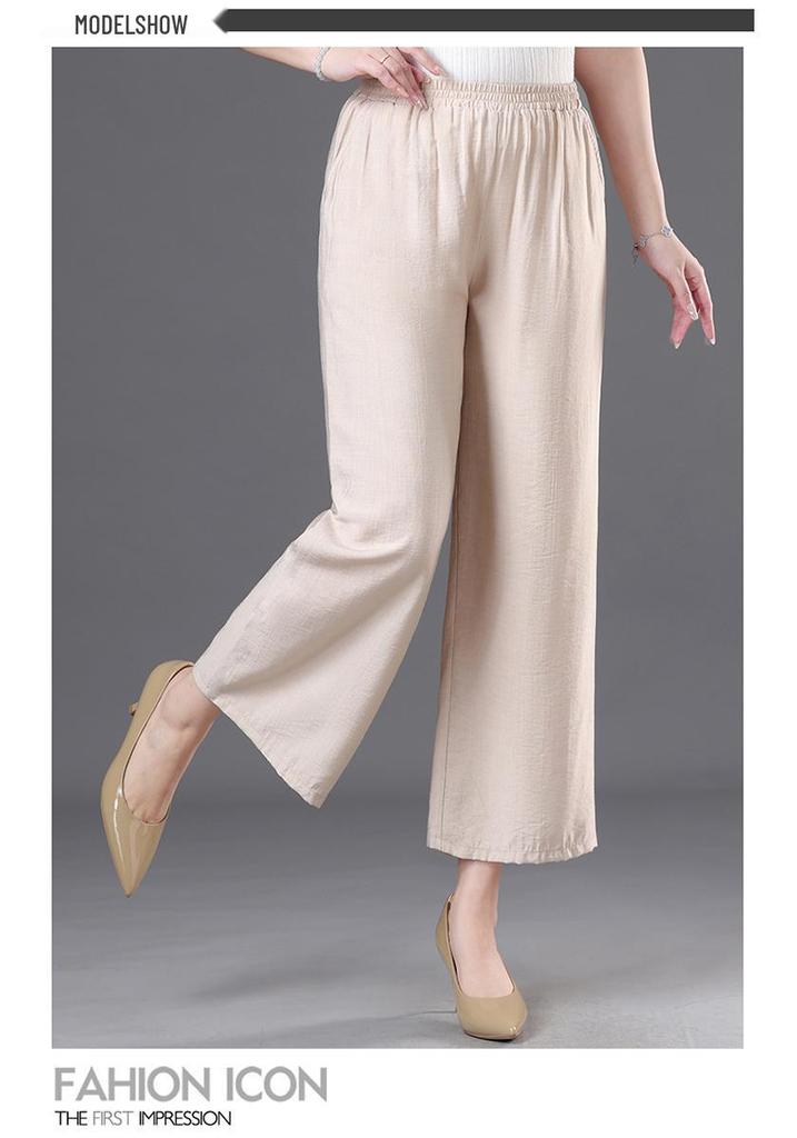 Elastic Waist Summer Pants for Middle-Aged & Elderly Women - Loose, Straight, Nine-Point Casual Style