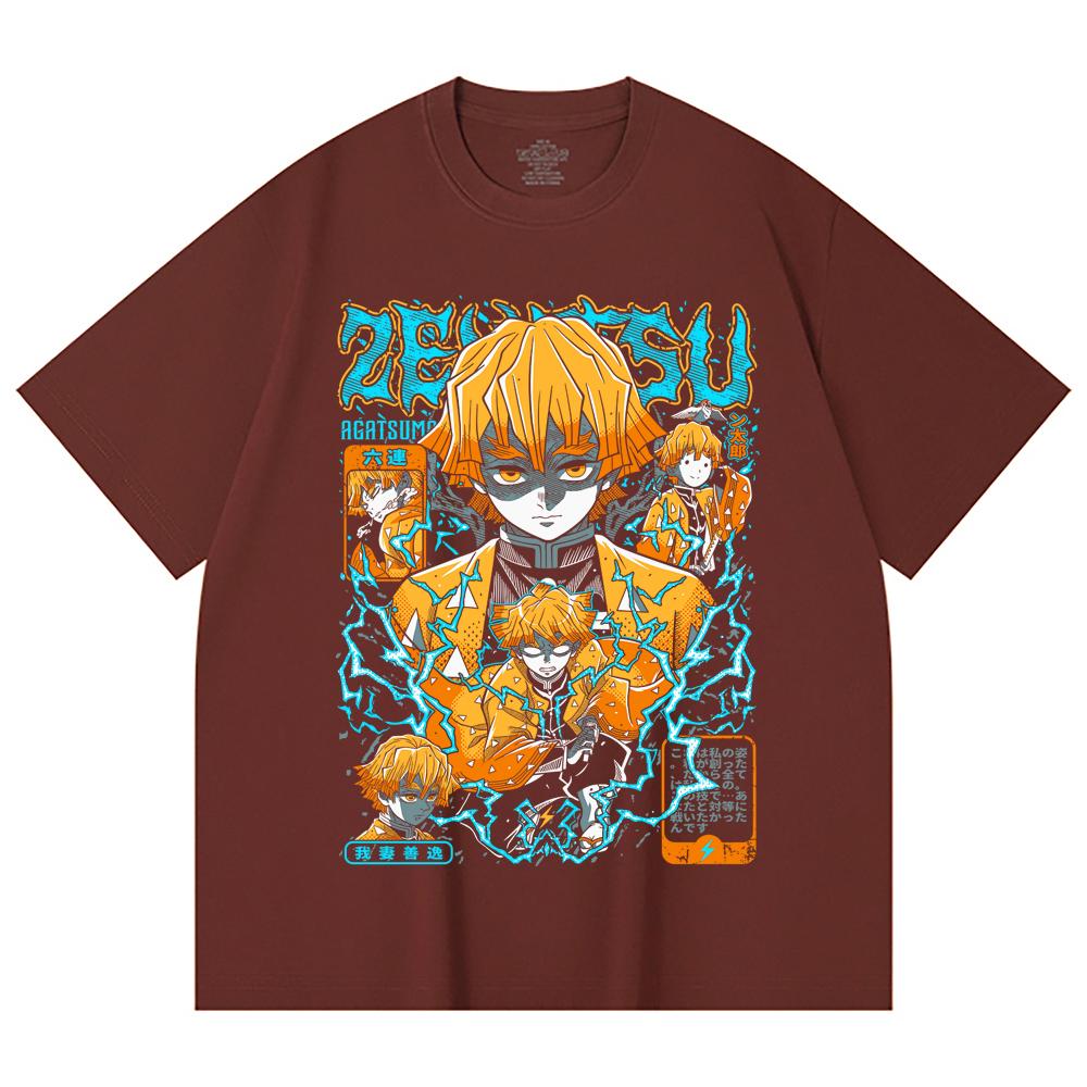 230 Gsm 100% Cotton Demon Slayer V100 Zenitsu Print Unisex Heavy Cotton T Shirt