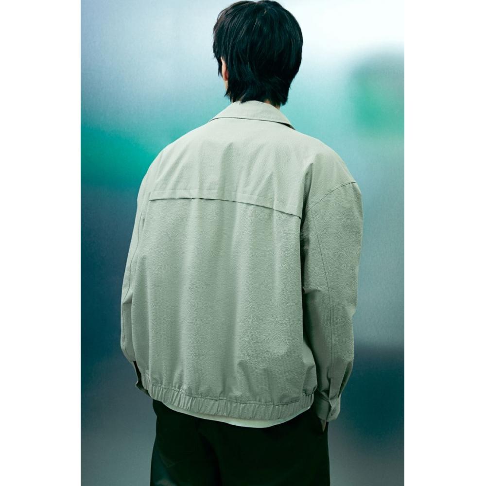 H M Waffle Texture Jacket Loose Fit pistacHio Green