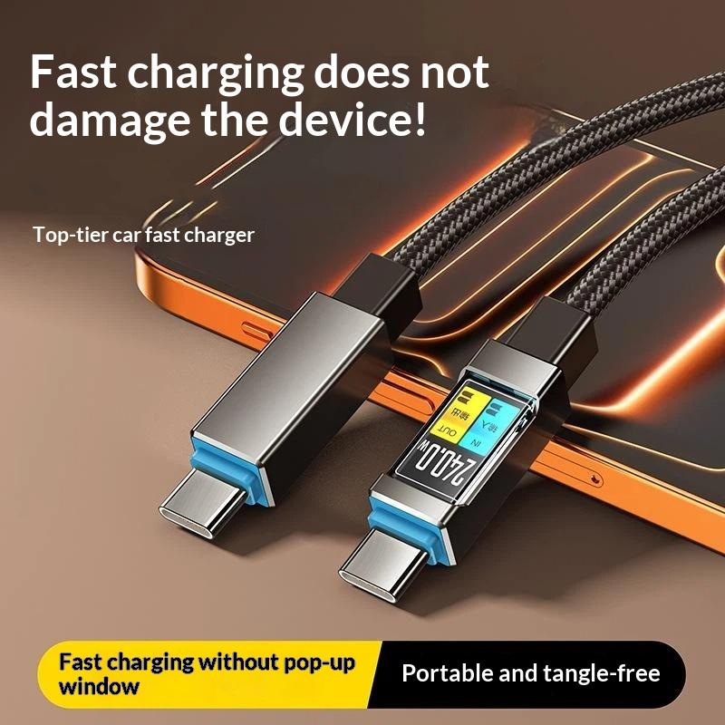 240W USB-C to USB-C PD Fast Charging Cable Digital Display High Speed Data Sync Cord for  15  Car Travel Use