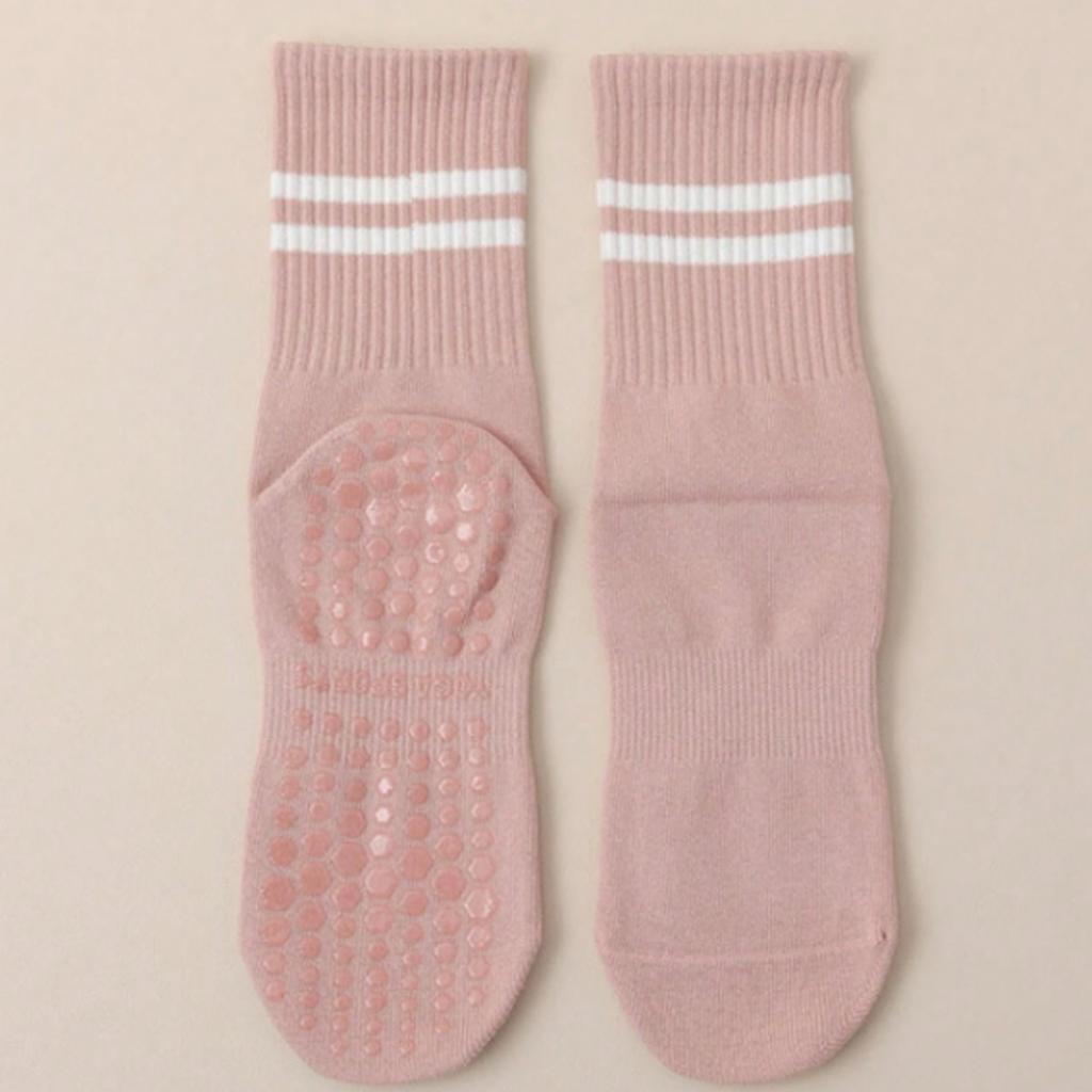 4 Pairs Of Yoga Socks, Medium Length Socks, Pure Cotton Anti Slip Silicone Indoor Fitness Pilates, Women's Sport Socks