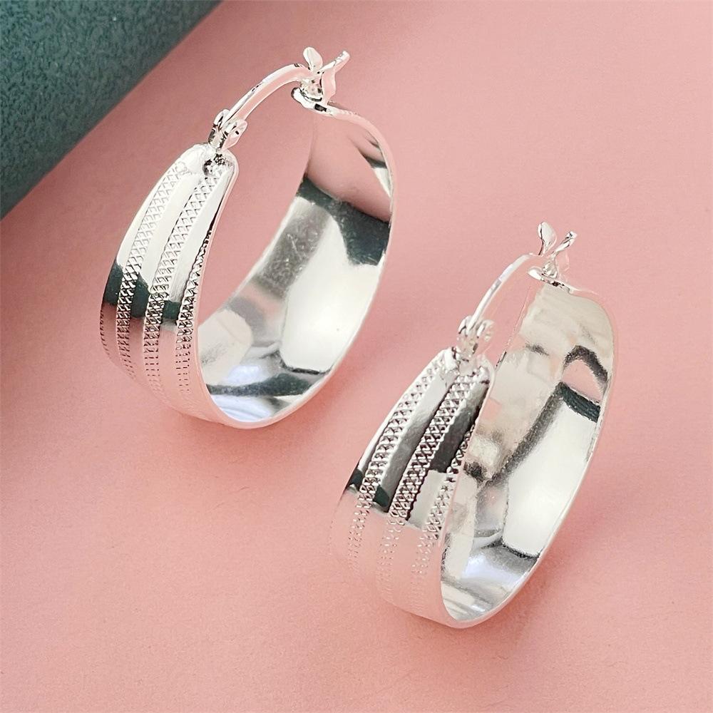 2026 Jewelry Copper Silver-plated 2.8CM Striped Round Earrings Earrings