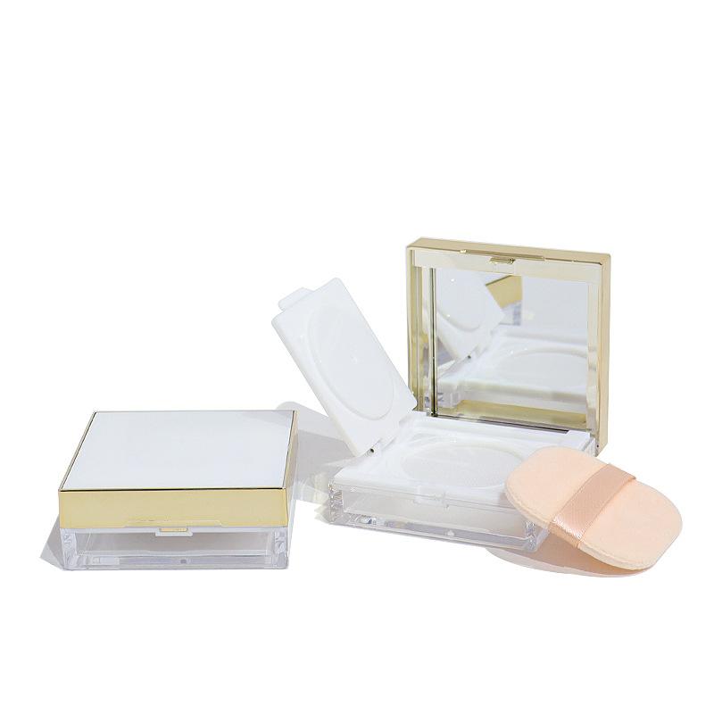 8g Square Loose Powder Box with Gold Trim, Flip Top Elastic Mesh Sifter, Refillable Empty Compact