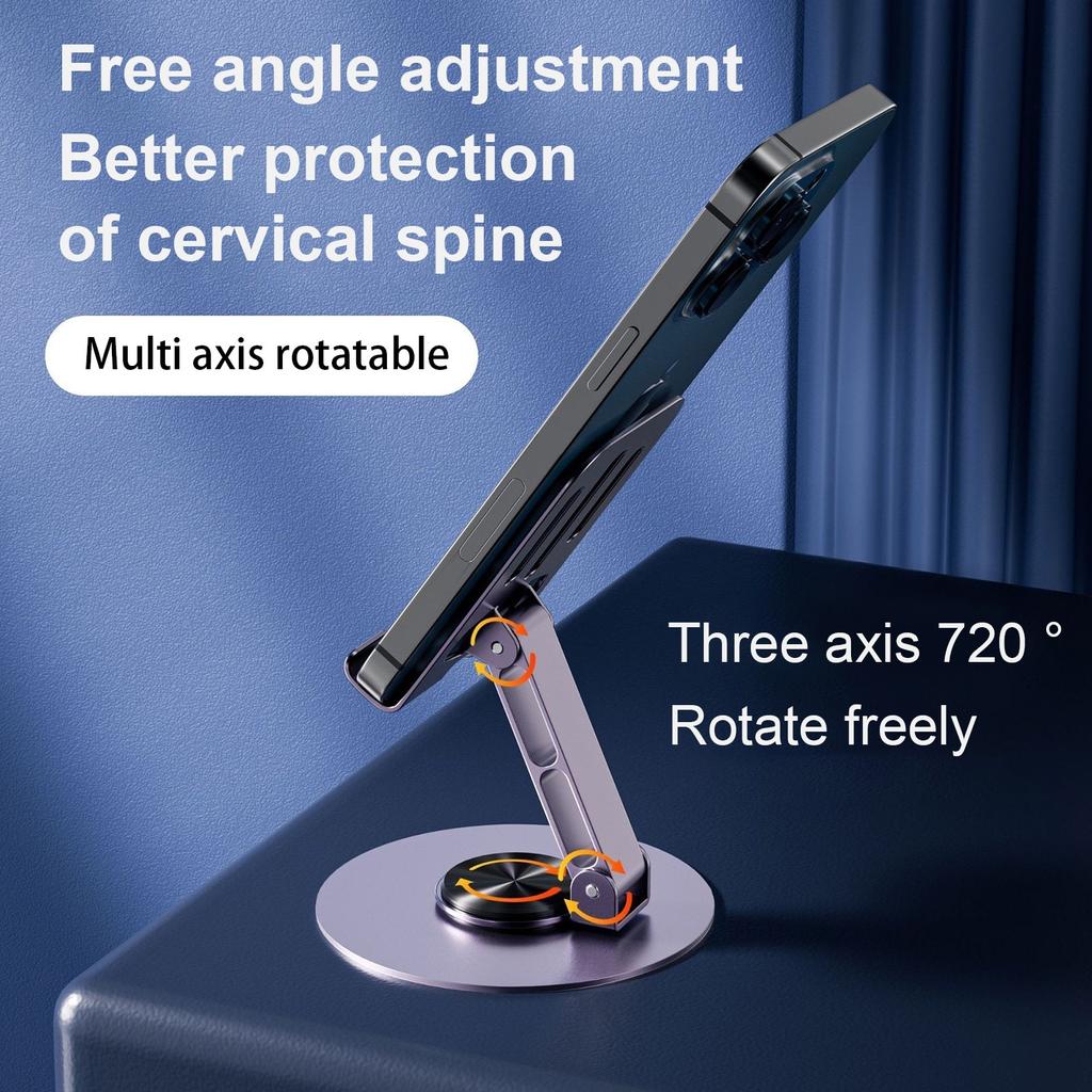 Suport rotativ complet metalic pentru telefon mobil, suport de birou pliabil, suport pentru streaming live și suport pentru vizionare leneșă