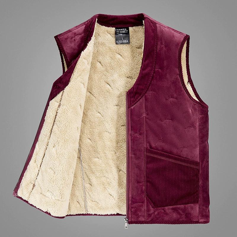 Fashion Clothing Men's Thickened Wool Top Winter Plush Lined Vests male Men's Warm Cashmere vests Sleeveless Zipper Coat Men's