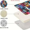 4Pcs 2D Flat Printing Patch Wooden Door Pattern Shower Curtain Set with Non-Slip Bath Mat, Toilet Lid Cover, Contour Rug & 12 Hooks, Bathroom Decor